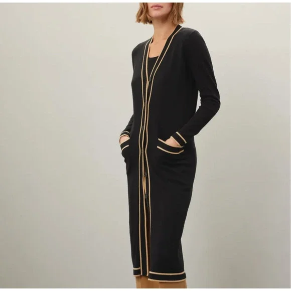 Ralph Lauren Black Long Duster Cardigan Sweater SMALL Prep Cotton Designer $245 - Picture 2 of 9